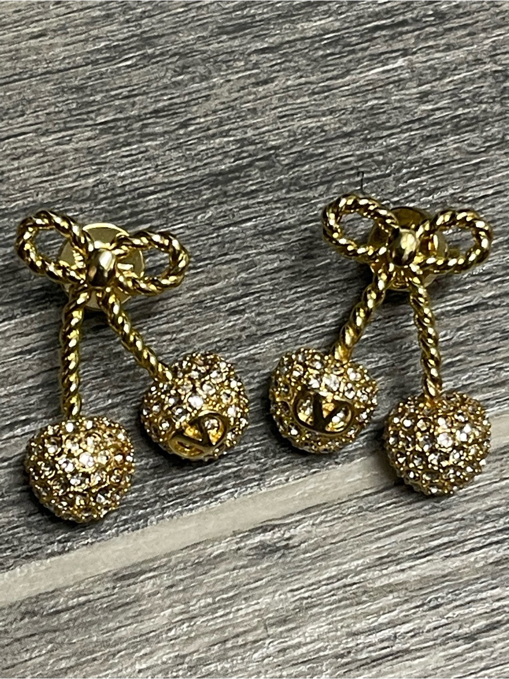 Valentino Gold Crystal Bow & Cherry Drop Earrings